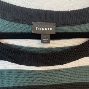 GREEN MULTI STRIPE RIB SWEATER-KNIT TORRID